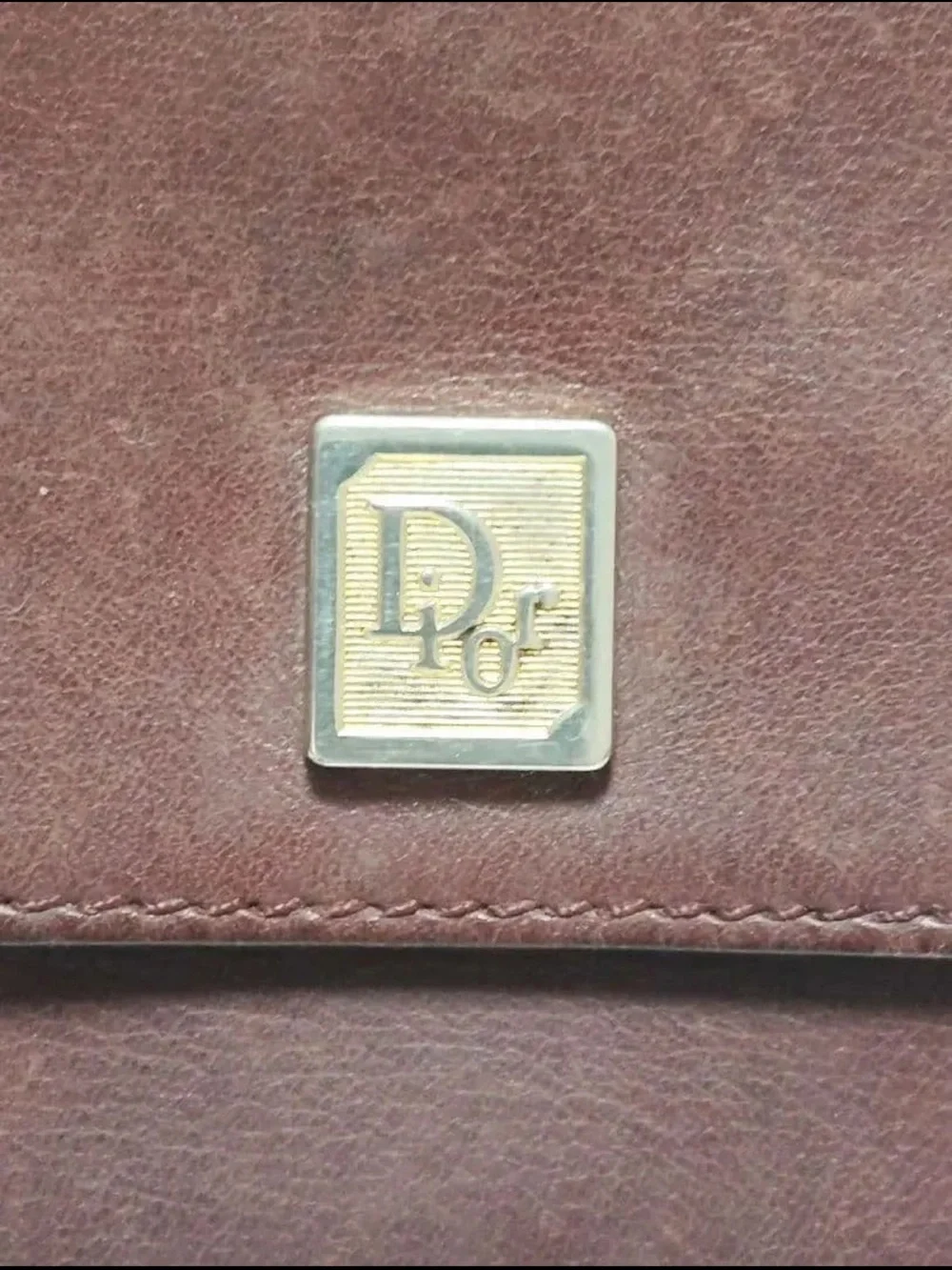 Dior Burgundy Leather Envelope wallet with Gold Logo Plaque